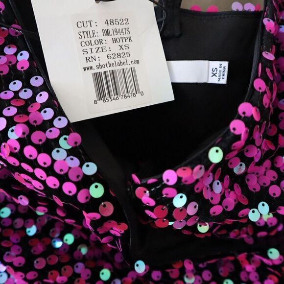 SHO x Tadashi Shoji Sz XS Hot Pink Sequin Surplice Neck Body-Con Dress - Picture 9 of 16